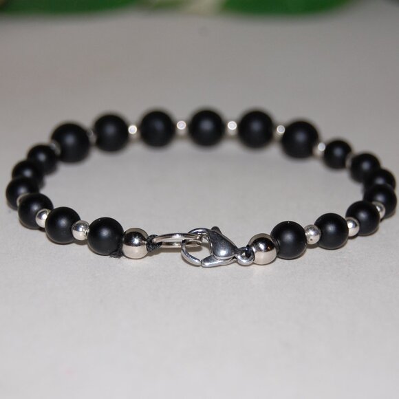 Black Onyx Bracelet,Clasp Closure Bracelet,Black Onyx Stone Bracelet - Picture 2 of 2